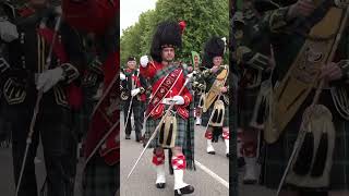 Drum Major Ian Esson leads the Massed Bands through Tomintoul to Highland Games in 2019 shorts [upl. by Tapes]