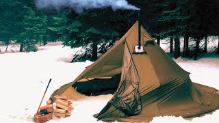 Hot Tent Camping In Deep Snow amp Rain [upl. by Curhan]