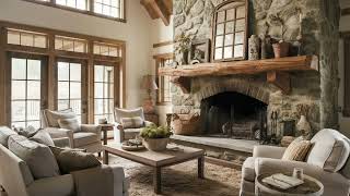 Rustic Stone Fireplace Heart of a Cozy Farmhouse Living Room [upl. by Ettellocin263]