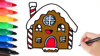 HOW TO DRAW A GINGERGBREAD KAWAII  HOE TEKEN JE EEN KERSTMIS HUIS [upl. by Ekard]