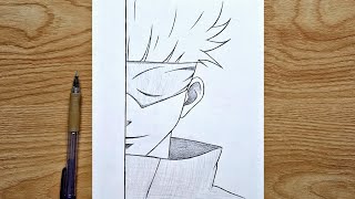 How to draw Gojo  Easy Anime half face step by step  easy drawing tutorial [upl. by Bocoj]