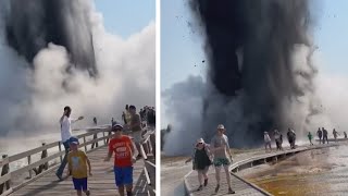 Hydrothermal Explosion Sends Yellowstone Tourists Fleeing [upl. by Ahsatak772]