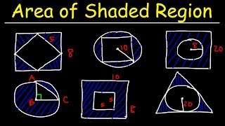 Area of Shaded Region  Circles Rectangles Triangles amp Squares  Geometry [upl. by Nevada594]