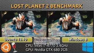 Ubuntu 1310 VS Windows 8  Lost Planet 2 Benchmark with Wine 171CSMT Test B [upl. by Attaynek]