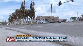 Budweiser Clydesdale deliver special gift to Owasso military family [upl. by Otsugua768]