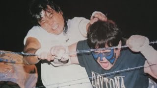 Atsushi Onita vs Mr Pogo  No Rope Barbed Wire Deathmatch FMW Fan Cam 1990 [upl. by Skoorb]