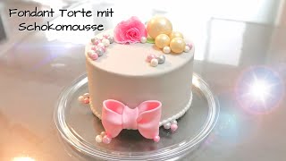 Fondant Torte mit Perlen Schleife und Schokokugeln  торт для мамы  Бантик  жемчуг из мастики 7 [upl. by Matlick]