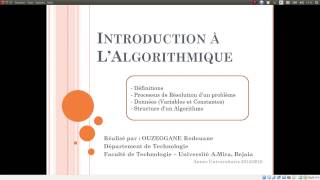 Cours 01  Introduction à lAlgorithmique [upl. by Htennek]