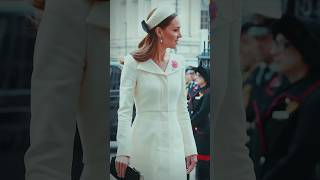 Catherine in a white coat dress with a matching hat Anzac Day service at Westminster Abbey in 2022 [upl. by Leal139]