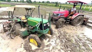 John Deere 5310 Stuck in Mud Badly Pulling by Mahindra Arjun NOVO 605 4wd tractor [upl. by Saito]