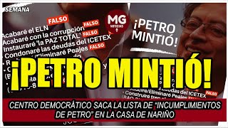 ¡PETRO MINTIÓ 🔴 Centro Democrático saca la lista de “incumplimientos de Petro” en la Casa de Nariño [upl. by Elleinahc390]