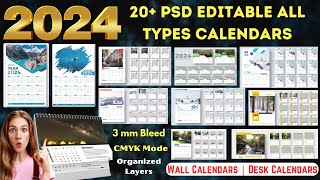 2024 Editable PSD 20 Calendars Designs  Wall Calendar amp Desk Calendars  Ready to Print [upl. by Becka843]