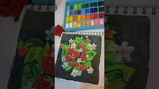 Strawberries illustration art gouaches gouchepainting paintingstyles youtubeshorts strawberry [upl. by Aititel]