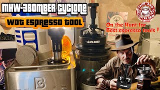 Espresso Geek Review MHW3BOMBER WDT Cyclone Tool Adjustable Depth Coffee 58mm Needle Distributor [upl. by Araiek]