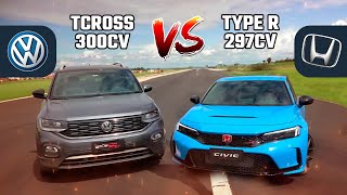 Honda Civic Type R vs Vw Tcross forjada Drag Race [upl. by Afihtan]