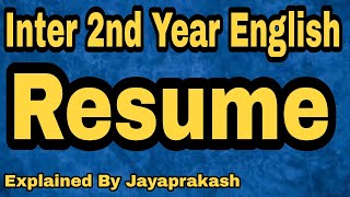 Resume inter second year English explained by Jayaprakash [upl. by Leede563]