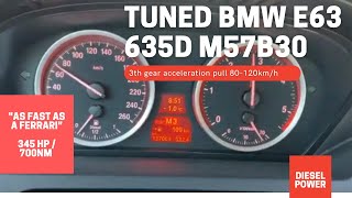 quotAs fast as a Ferrariquot BMW E63 635d Remap 345 hp  700nm 3rd gear acceleration pull 80120kmh [upl. by Koal498]