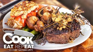 BLACKSTONE STEAK AND LOBSTER  Cook Eat Repeat  Blackstone Griddles [upl. by Gough]