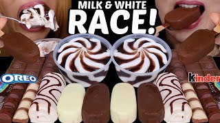 ASMR MILK amp WHITE CHOCOALTE RACE ZEBRA CAKE MINI ICE CREAM BARS KINDER BUENO SWIRL ICE CREAM CUP [upl. by Charlene]