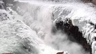 GullfossWasserfall Island Iceland Eis fluss Hvítá Haukadalur Golden Falls [upl. by Arelus]