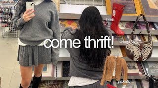 WINTER THRIFT WITH ME  finding my dream pinterest wardrobe at the thrift ❤︎₊ ⊹ ♡ [upl. by Otcefrep]