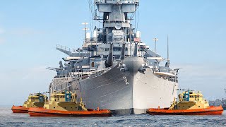 US Massive Battleship Taken Into Sea by Powerful Tugboats [upl. by Ivz]