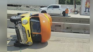 Oscar Mayer weinermobile flips over in accident along Chicago highway [upl. by Buzzell]