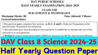 DAV Class 8 Science Half Yearly Question Paper 202425 [upl. by Melanie331]