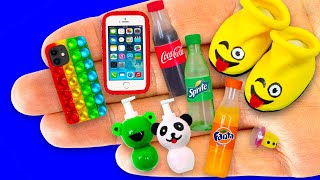 45 EASY DIY MINIATURE REALISTIC FOOD DRINKS and THINGS  Handbags Cookies Cola Sprite [upl. by Zelma]