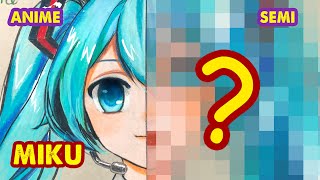 I tried to paint ANIME vs SEMI REALISTIC  Draw Hatsune Miku shorts hutachan [upl. by Dlareg]