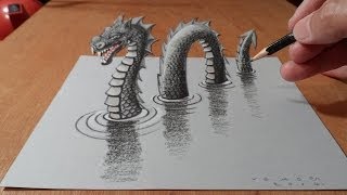 How To Draw A 3d Loch Ness Monster  Awesome Trick Art [upl. by Calen]