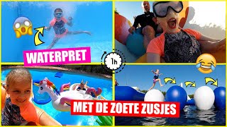 1 UUR NIEUW ZWEMMEN en BOMMETJES MAKEN met DE ZOETE ZUSJES  Zwembad Challenge♥DeZoeteZusjes♥ [upl. by Bunns]