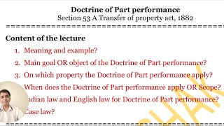 Doctrine of part performance under transfer of property Act  Section 53a of transfer of property [upl. by Aihsemaj]