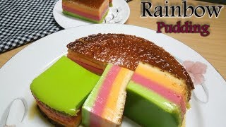 Rainbow pudding recipe  রেইনবো পুডিং  4 layer caramal pudding  Cake recipes [upl. by Redfield]