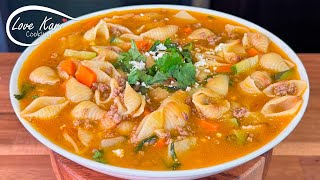 Traditional Mexican Sopita Concha Shell Soup with Ground Beef Sopa de Conchitas con Carne Molida [upl. by Edrei]