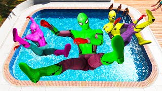 GTA 5 Rainbow Green Vs Pink amp Yalow Spiderman Jumping Into Pool Euphoria PhysicsRagdolls 1 [upl. by Nilyram]