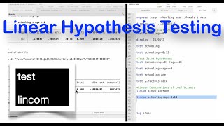 Linear Hypothesis Testing  Regression Analysis amp Estimation Methods  Stata Tutorials Topic 40 [upl. by Leik]