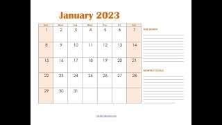 January 2023 printable calendar with holidays Printable calendar [upl. by Ernest799]