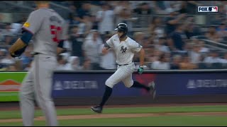 Giancarlo Stanton gets injured jogging around 3rd base vs Braves [upl. by Sybil966]