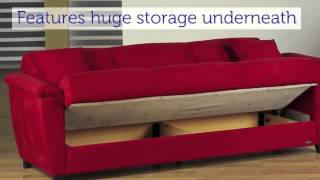 ASPEN RAINBOW Three Seat Sofa Sleeper with Storage in Red  wwwIstikbalFurniturecom [upl. by Nilam]