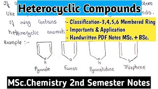 Heterocyclic Compounds  ThreeFourFive Six Membered Rings  Importance amp Application mscnotes [upl. by Hgielrak]