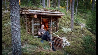 Building My BEST DUGOUT EVER  ALONE into Wild Forest  Bushcraft Moss PILLOW  Badger Came  4K [upl. by Atonsah]