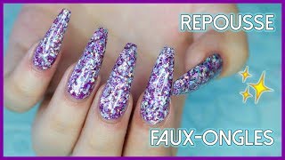 FAUXONGLES CHEZ SOI 2 REPOUSSE  Acrylique amp Gel Pailleté 💅🏼 [upl. by Hamas904]